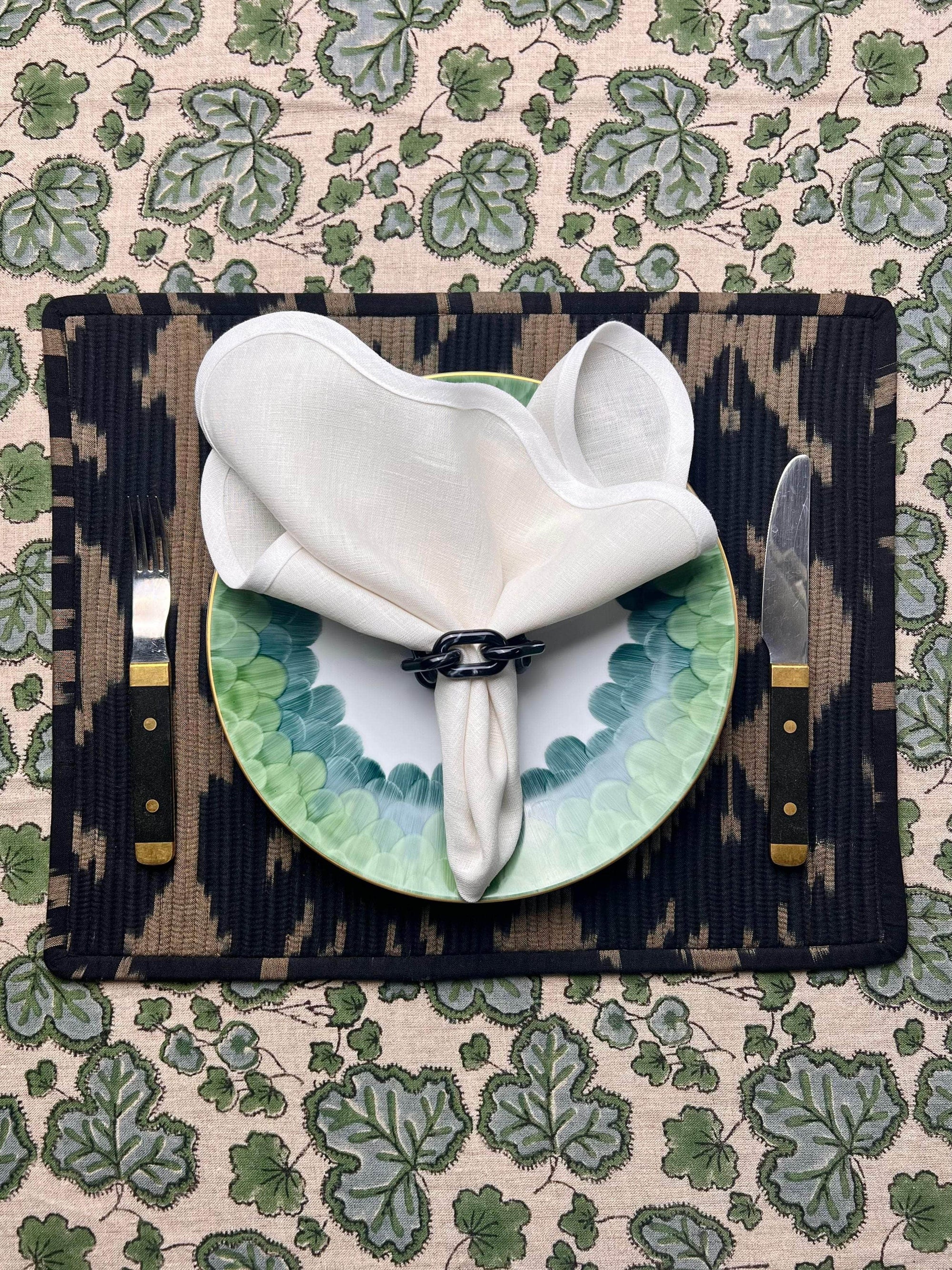 The Breakfast Ikat Placemat - Black & Taupe