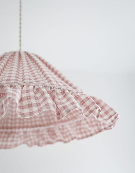 Conical Pendant Light With Ruffle Emilia “Petits Carreaux Rose”