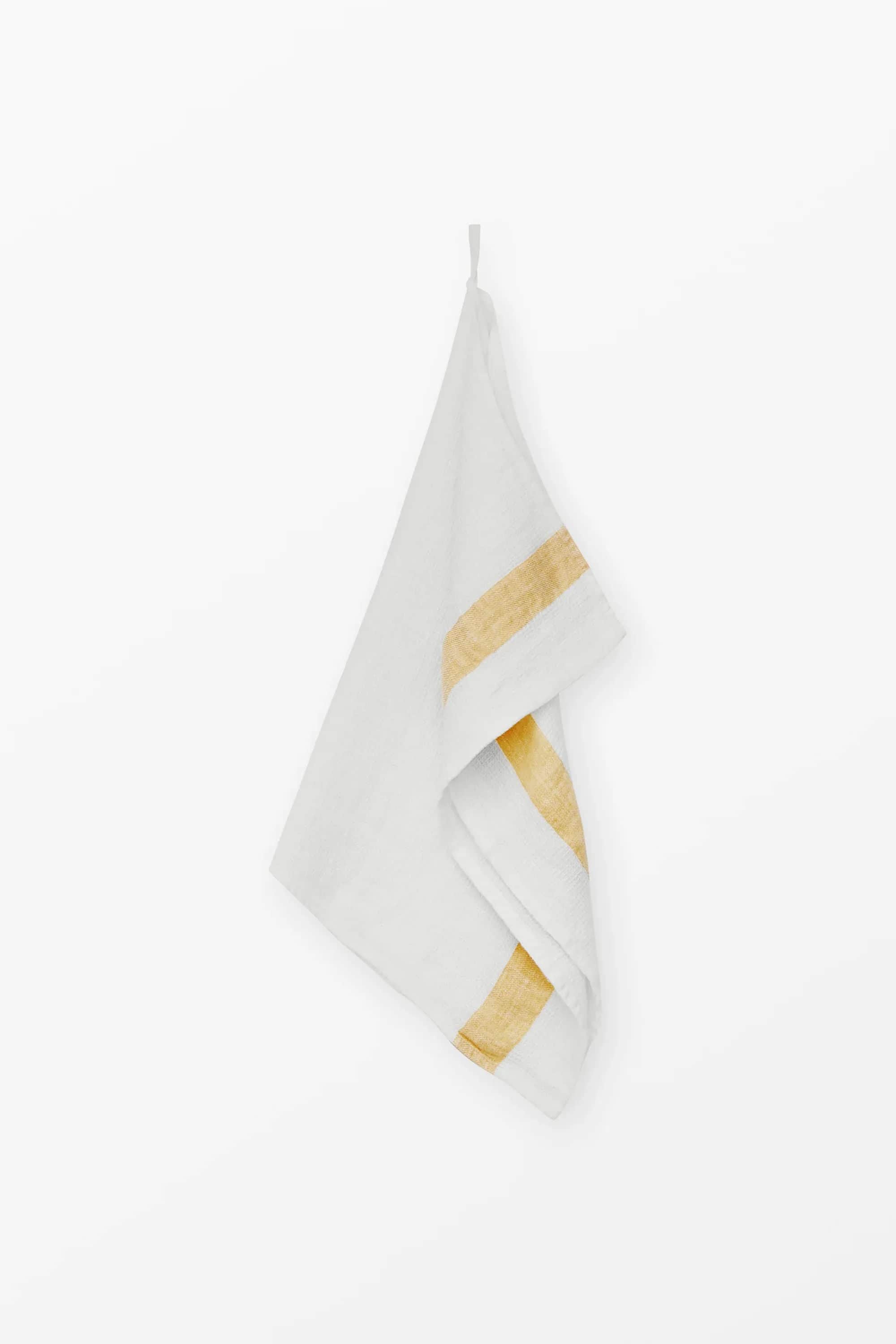 Linen waffle guest towel - Yellow Stripe