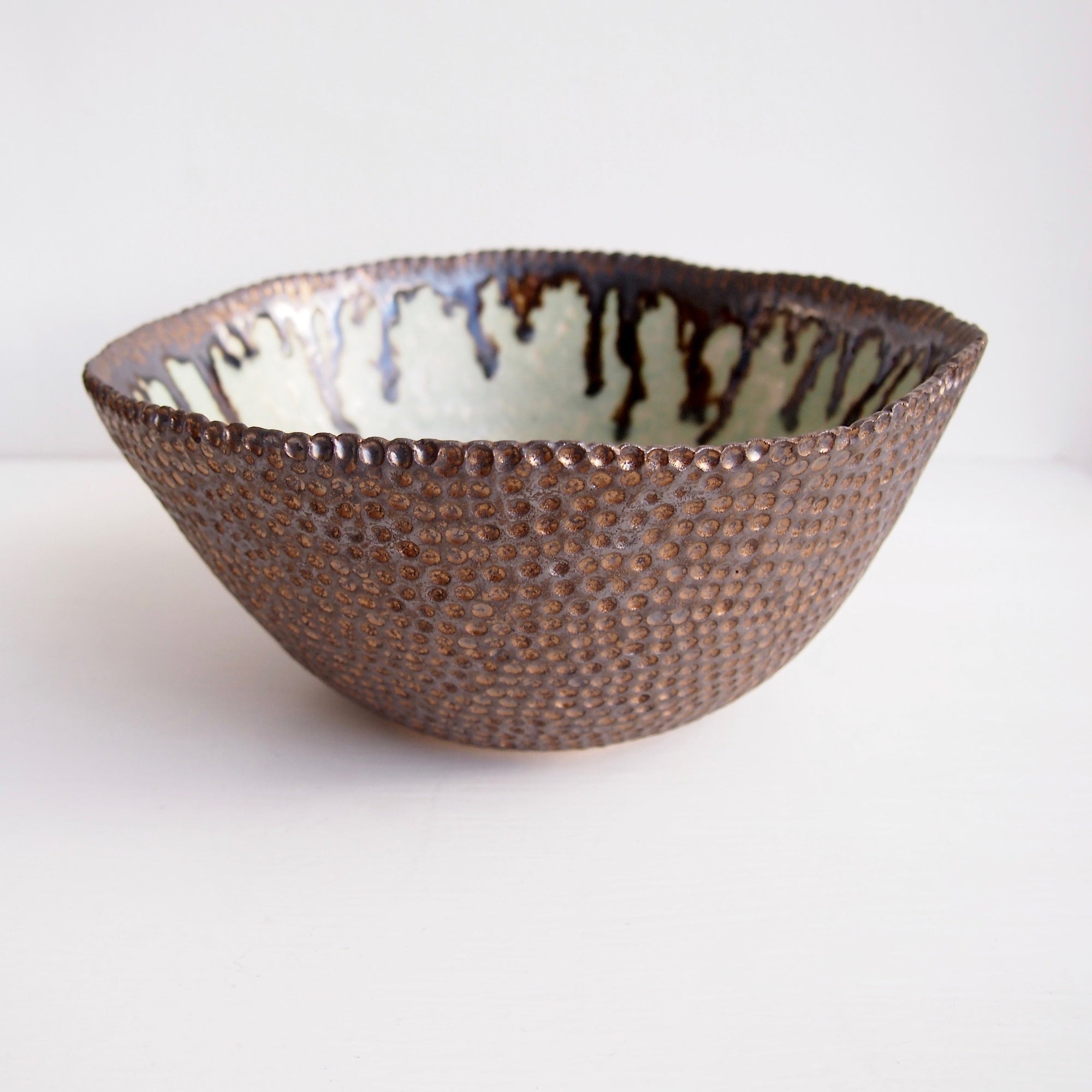 Handmade Large Turquoise and Gold Ceramic Fruit Bowl