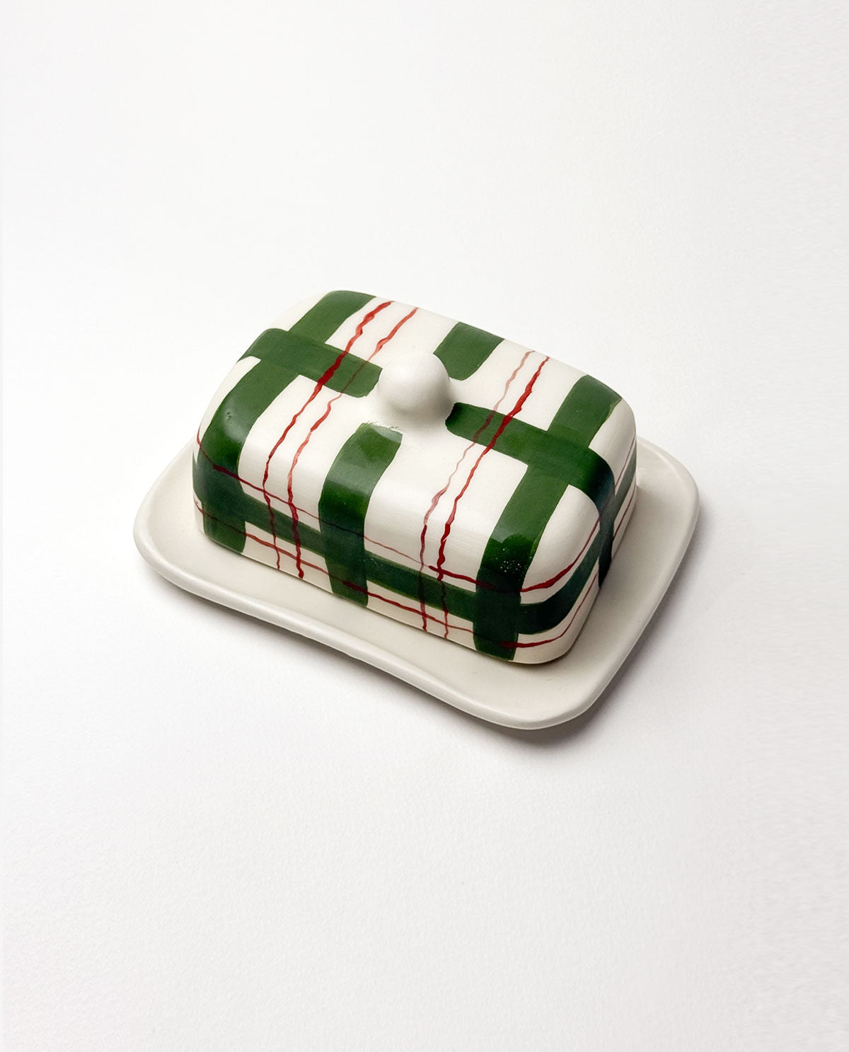 Plaid Ceramic Festive Butter Dish