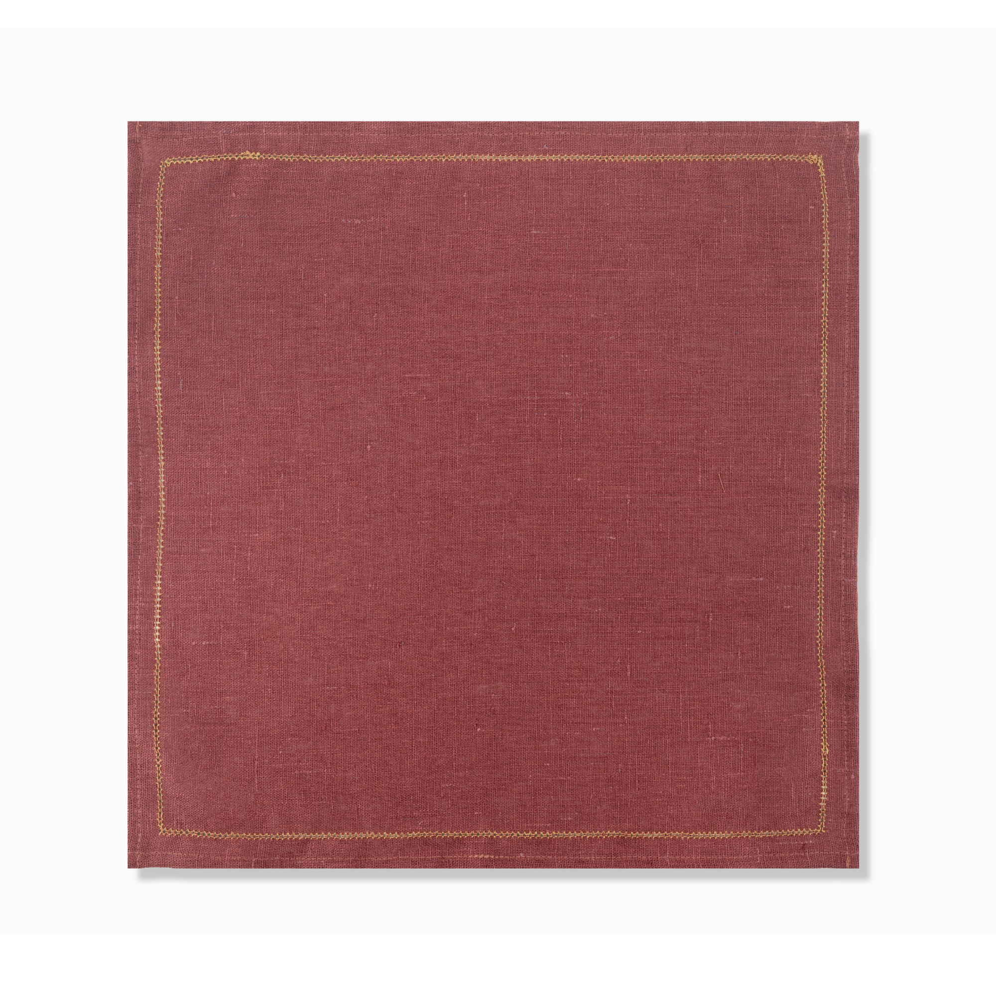 Set of Marsala Napkins with Ochre Hemstitch