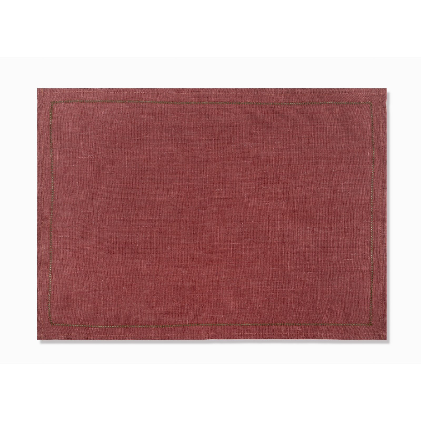 Set of Marsala Placemats with Fern Green Hemstitch