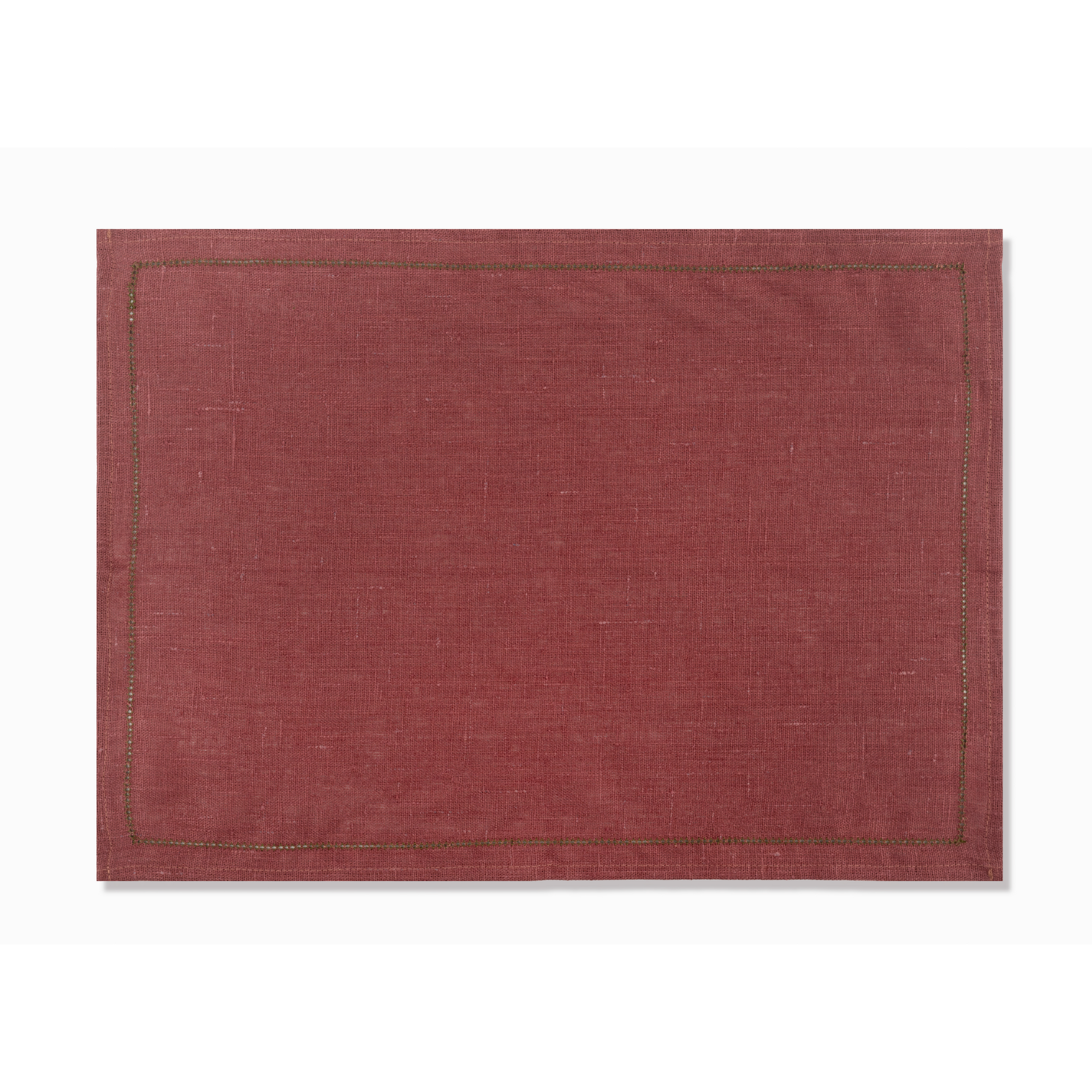 Set of Marsala Placemats with Fern Green Hemstitch