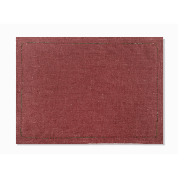 Set of Marsala Placemats with Fern Green Hemstitch
