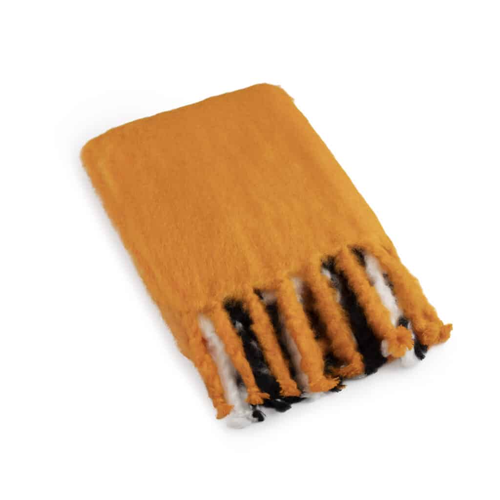 Viso Mohair Blanket Black Orange & White Horizontal Stripes