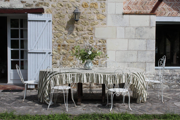 Olive & Ivory Thin Stripe Tablecloth Extra Long