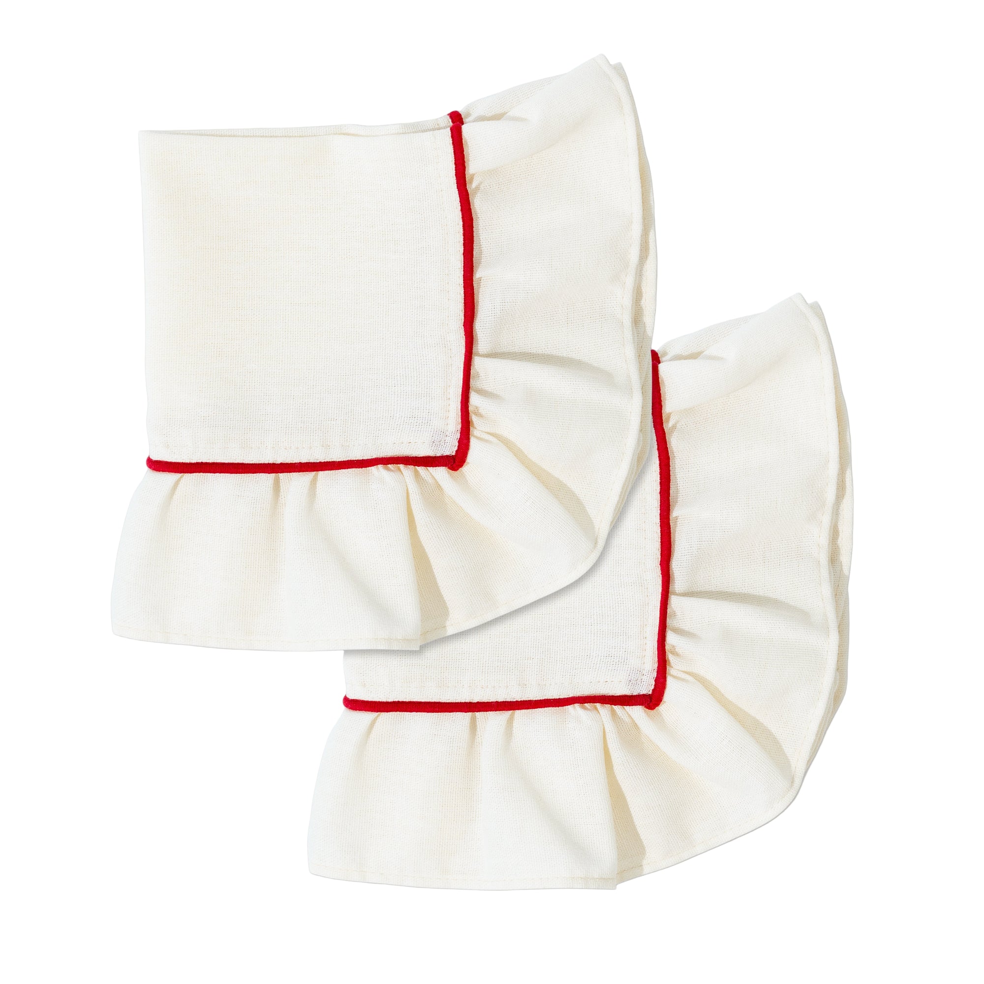 Frills Napkins Ivory/Red - Set of 2