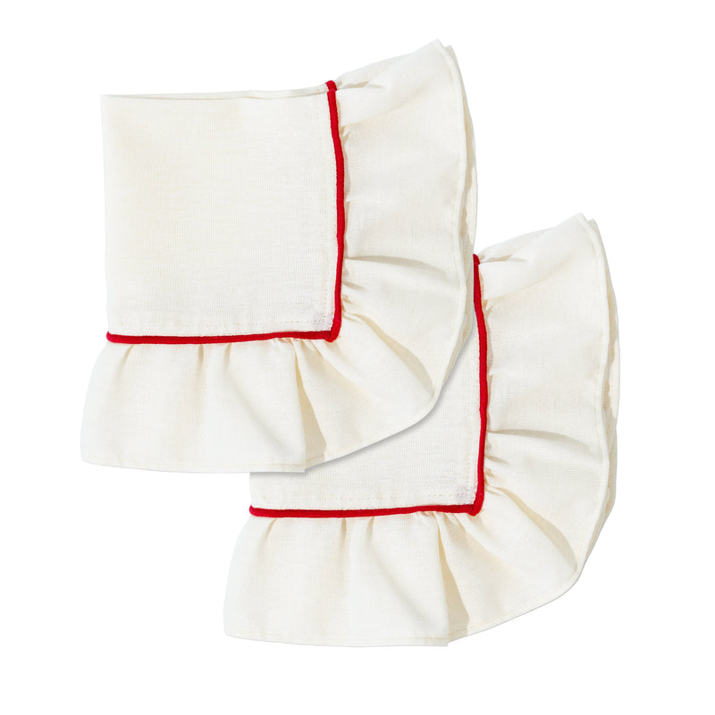 Frills Napkins Ivory/Red - Set of 2