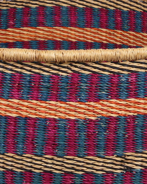 HUNU: Medium Teal and Maroon Floor Storage Basket with Handles