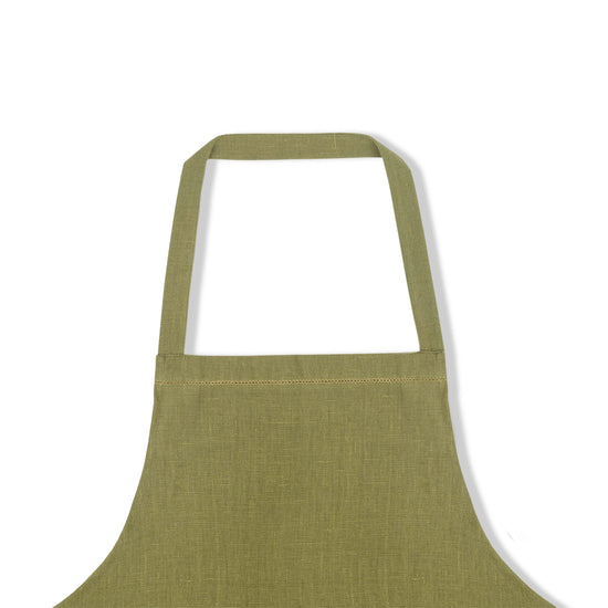 Personalised Fern Green Apron with Ochre Hemstitch