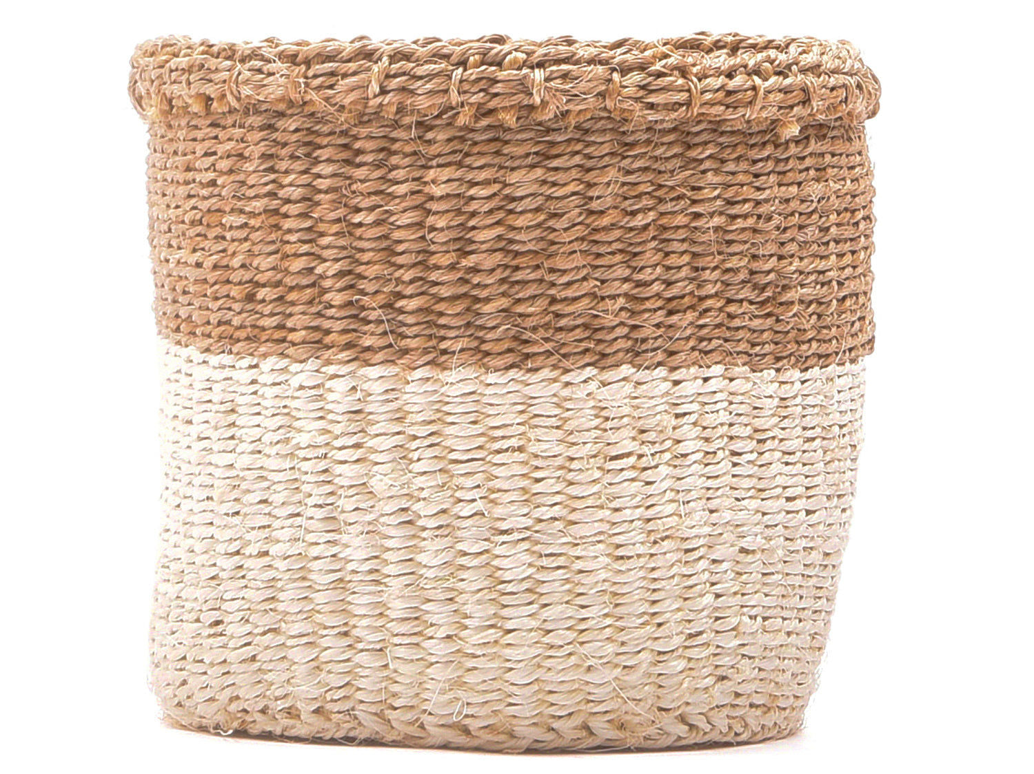 CHAMA: Khaki & White Colour Block Storage Basket