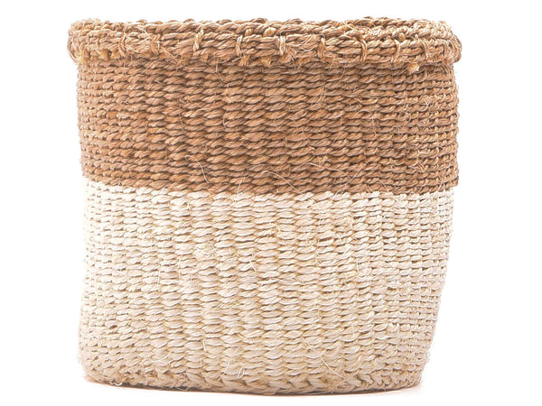 CHAMA: Khaki & White Colour Block Storage Basket