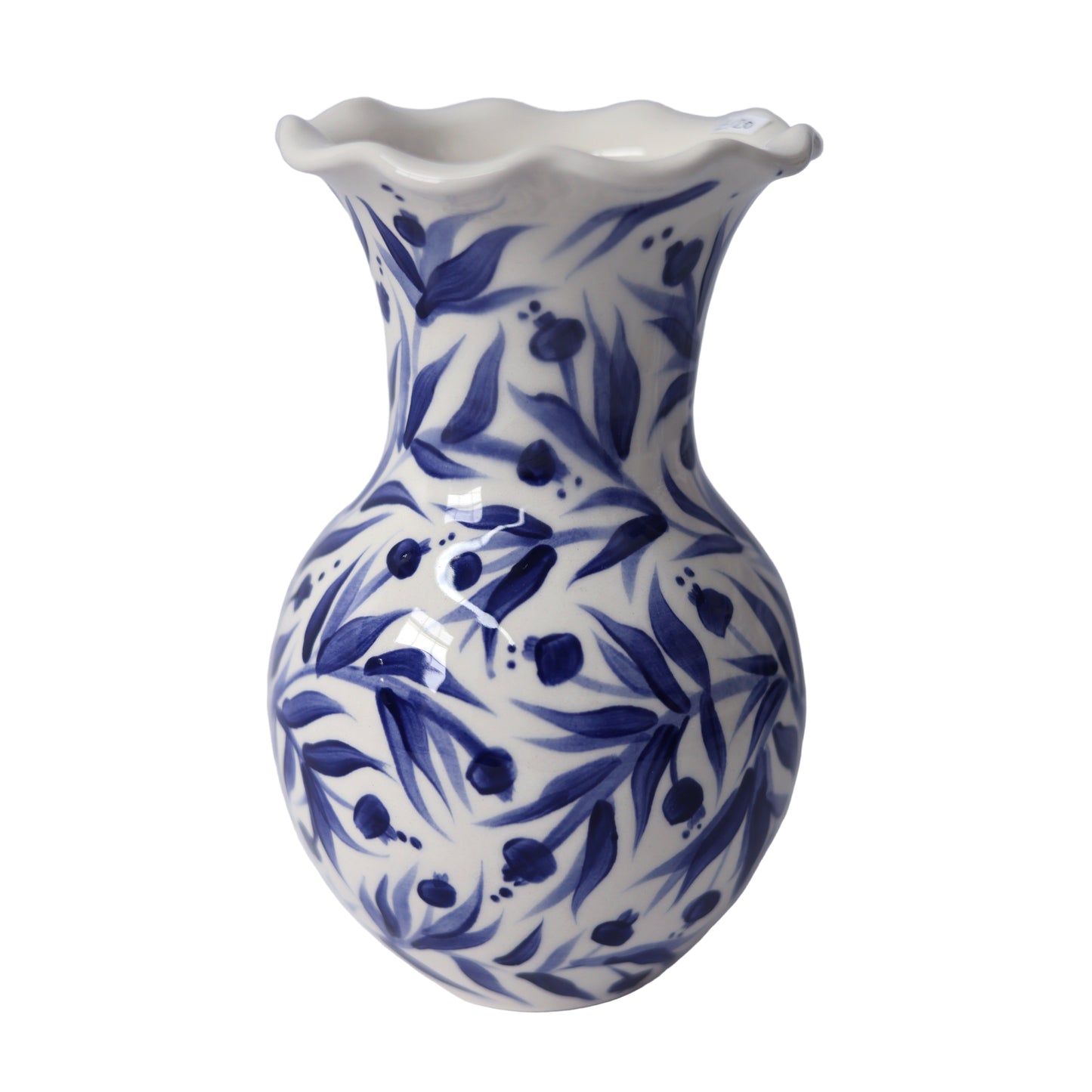 Pomegranate Hand Painted Scalloped Vase - Deep Blue