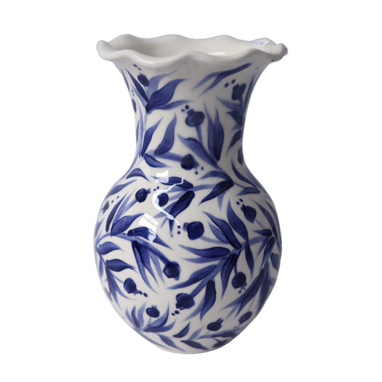 Pomegranate Hand Painted Scalloped Vase - Deep Blue