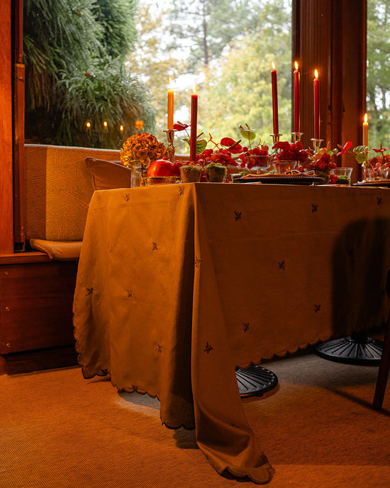 Embroidered Tablecloth with Green Holly