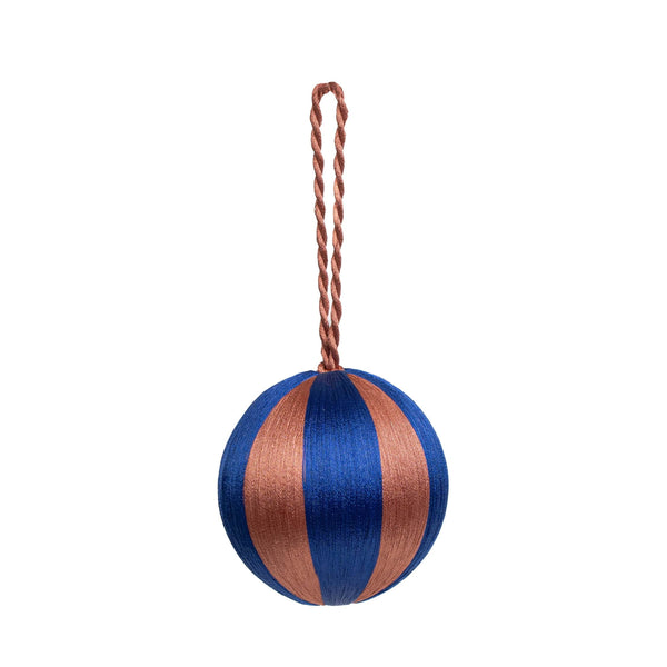 Stripe Baubles M 3" - Indigo Blue / Terracotta