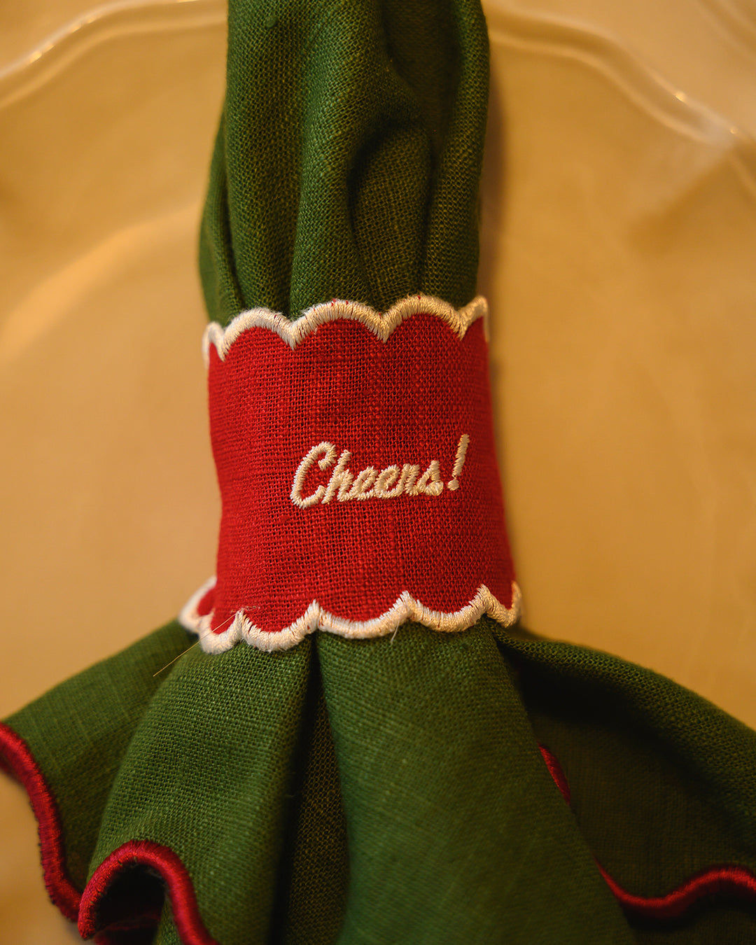 Cheers Napkin Ring, Red with White