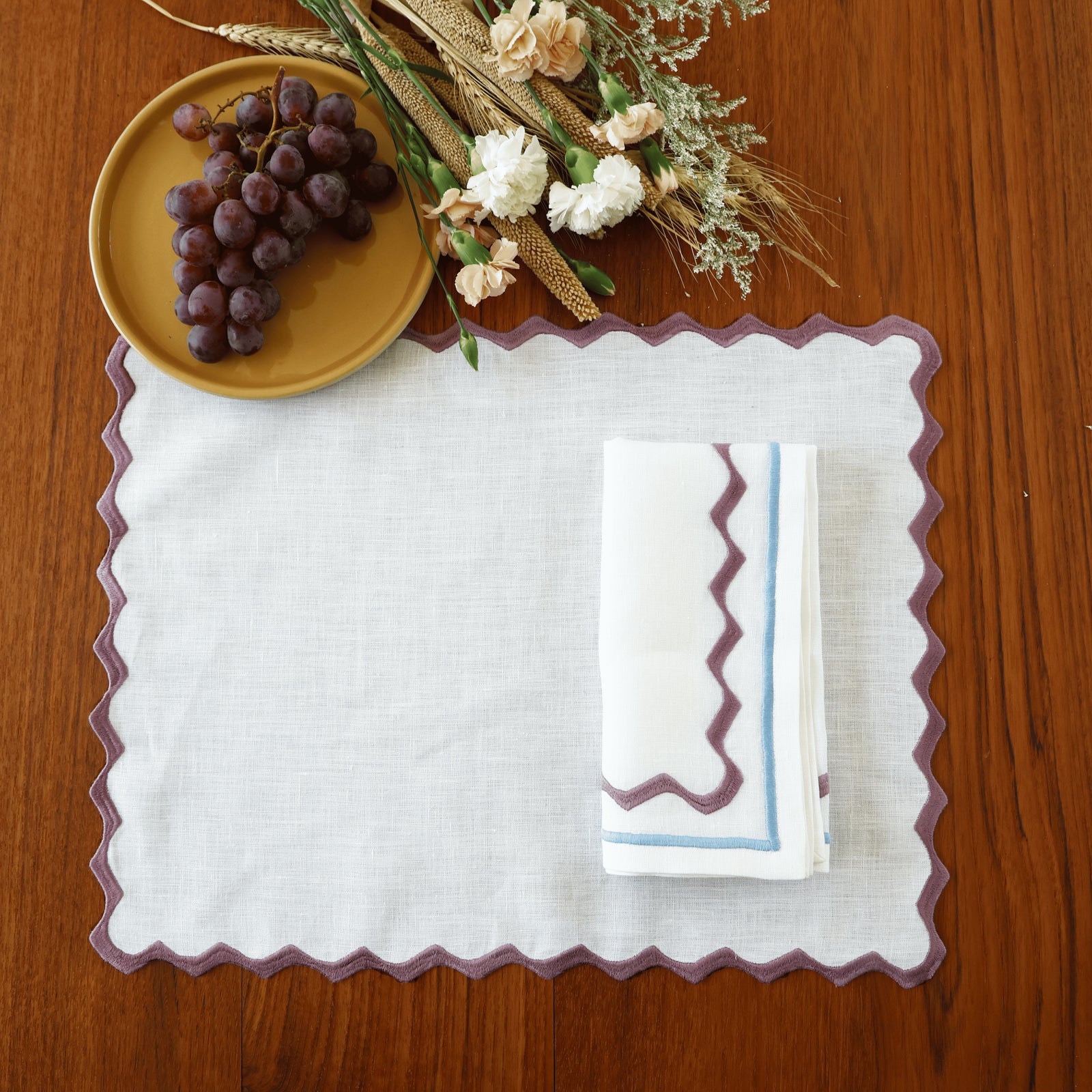 Embroidered Ripple Stitch Placemats 14" × 18" (Set of 4)
