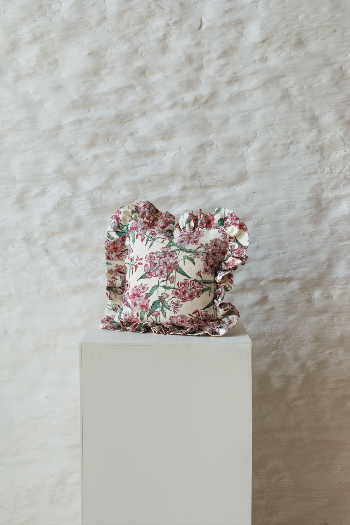 Square Pink Phlox Frill Cushion