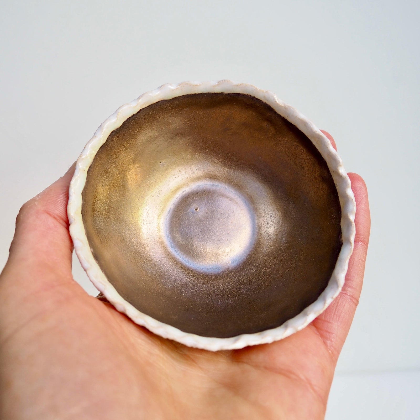 Handmade Gold & Cream Mini Pottery Ring Dish