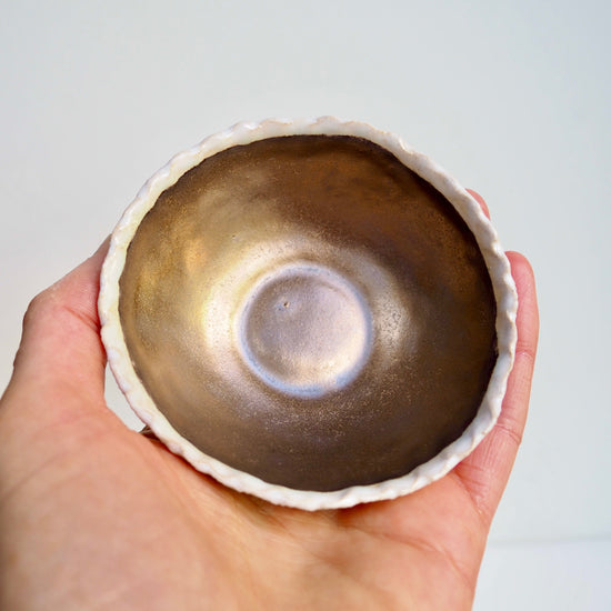 Handmade Gold & Cream Mini Pottery Ring Dish