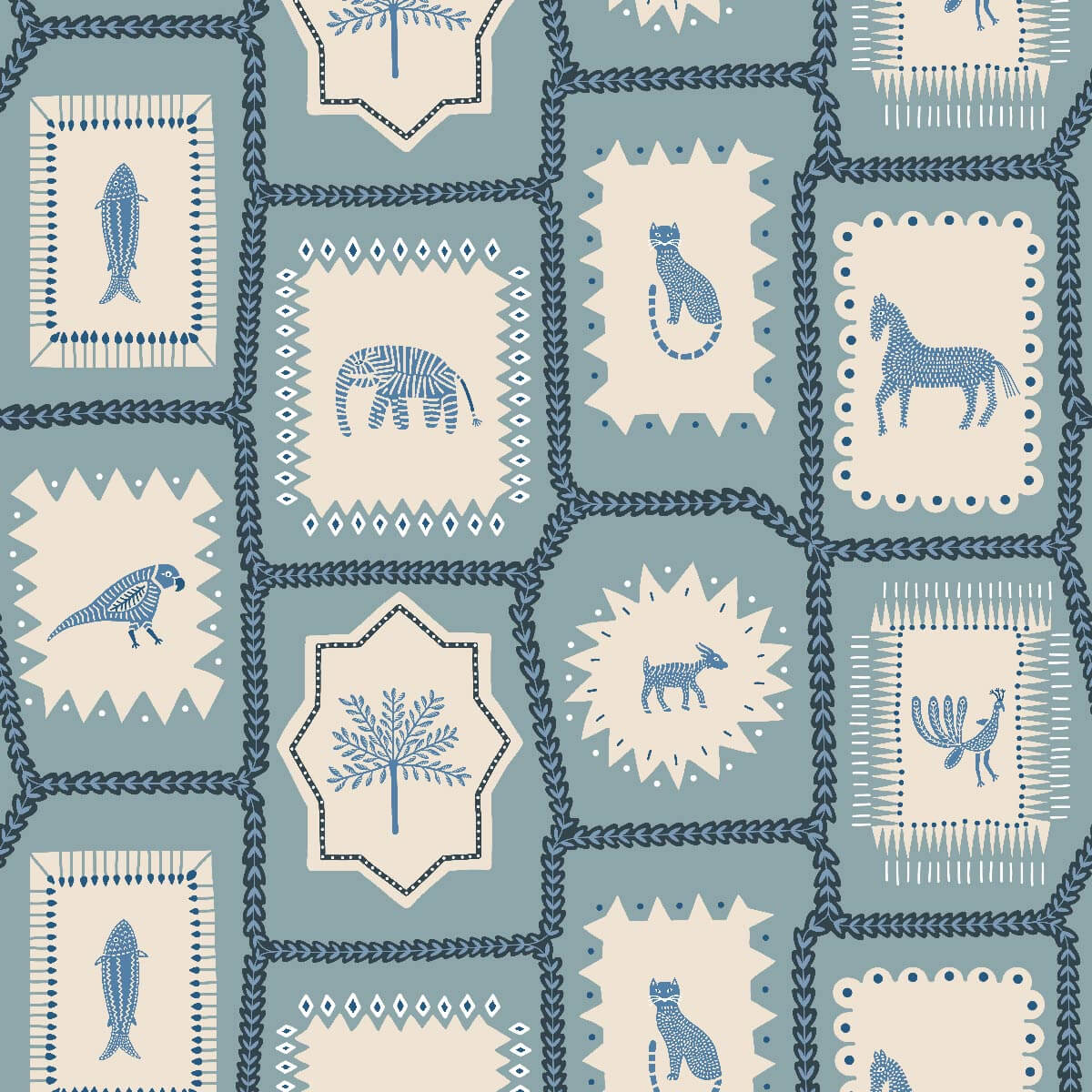 Folk Tales Wallpaper - Blue-