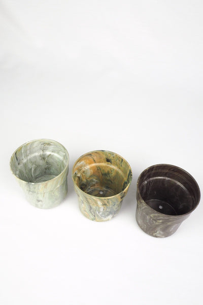 3 Vintage Marbled Plant Pots