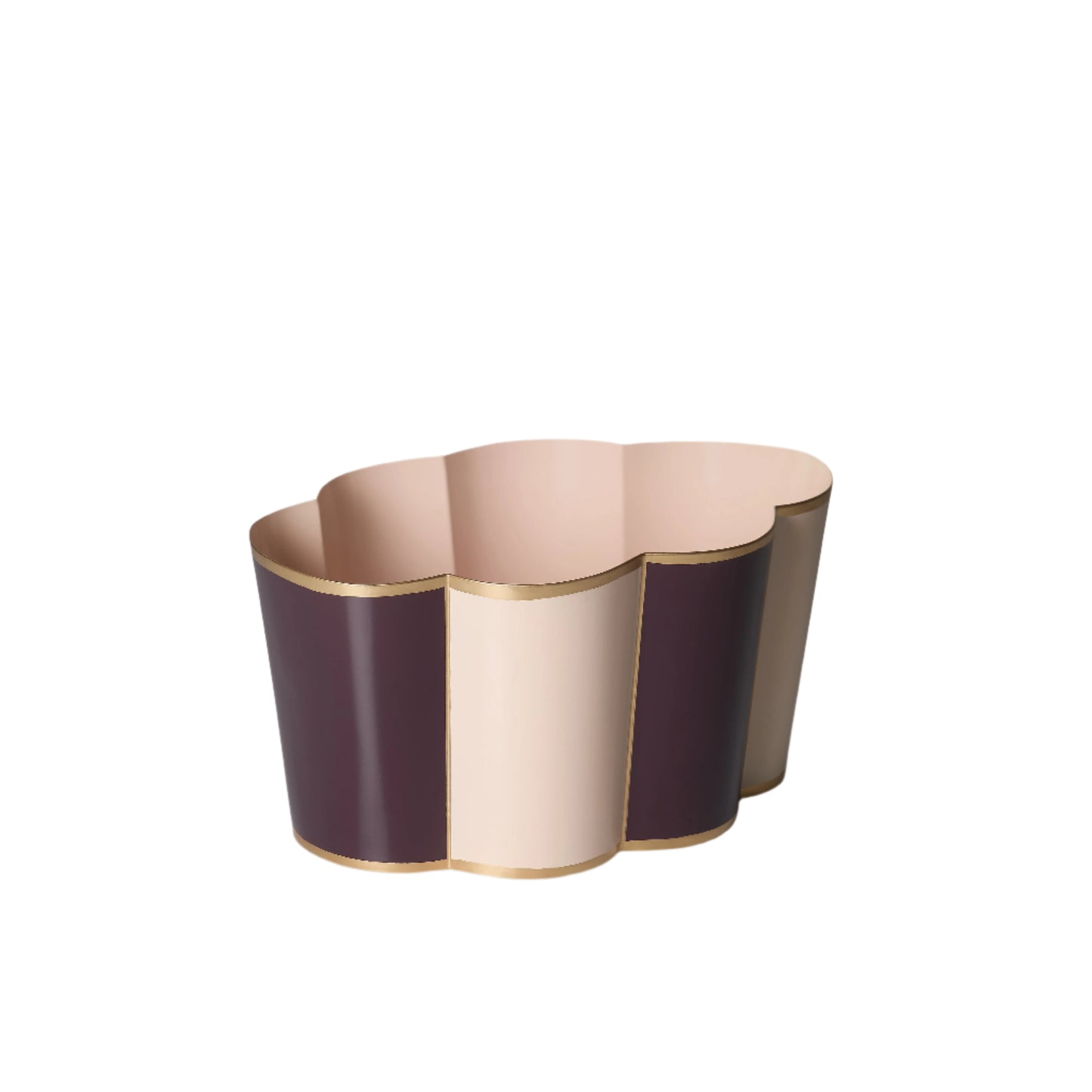 Rounded Scalloped Planter | Large | Rose Pink & Burgundy Red | Striped