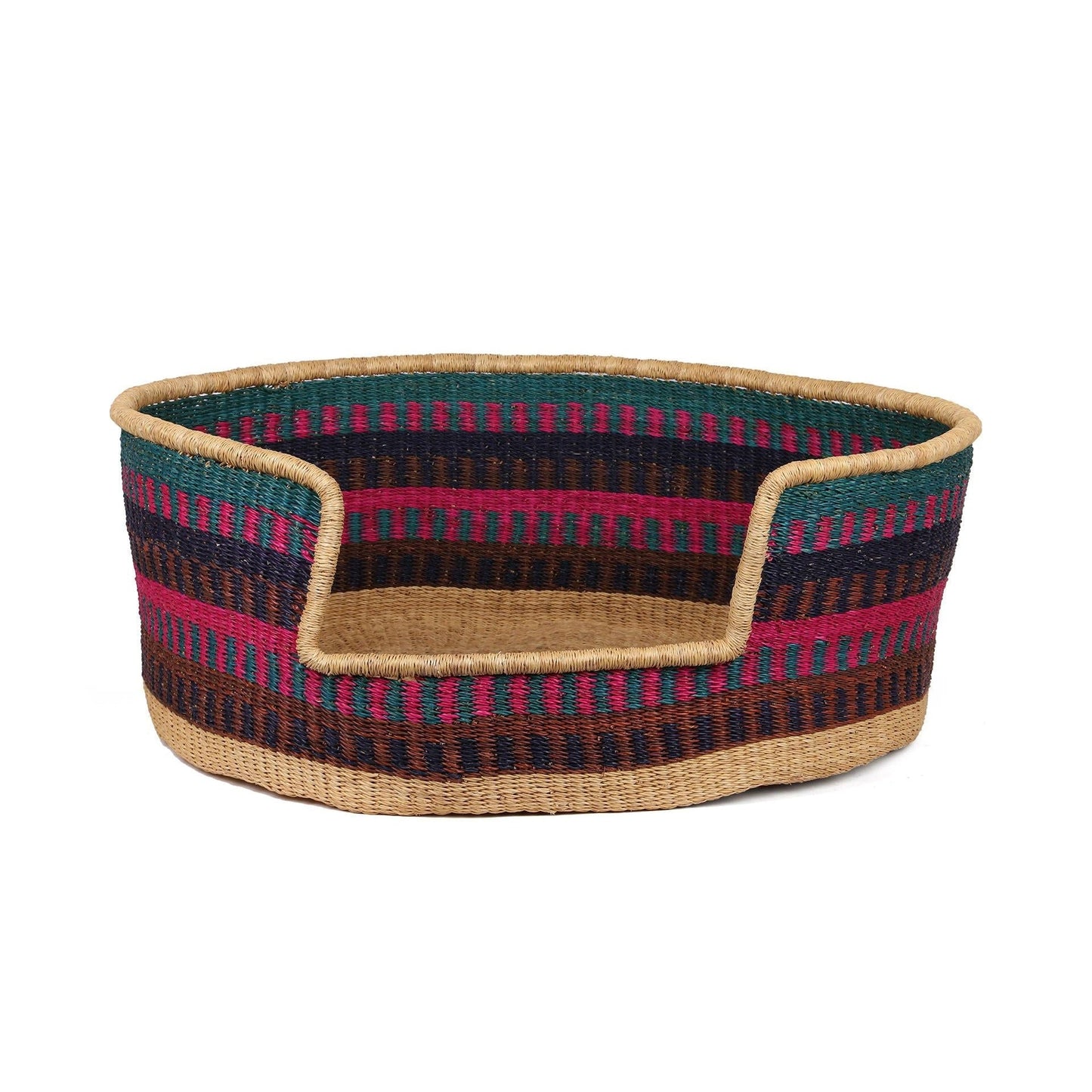 ODWAN: Aqua, Pink and Brown Dog Basket - Large