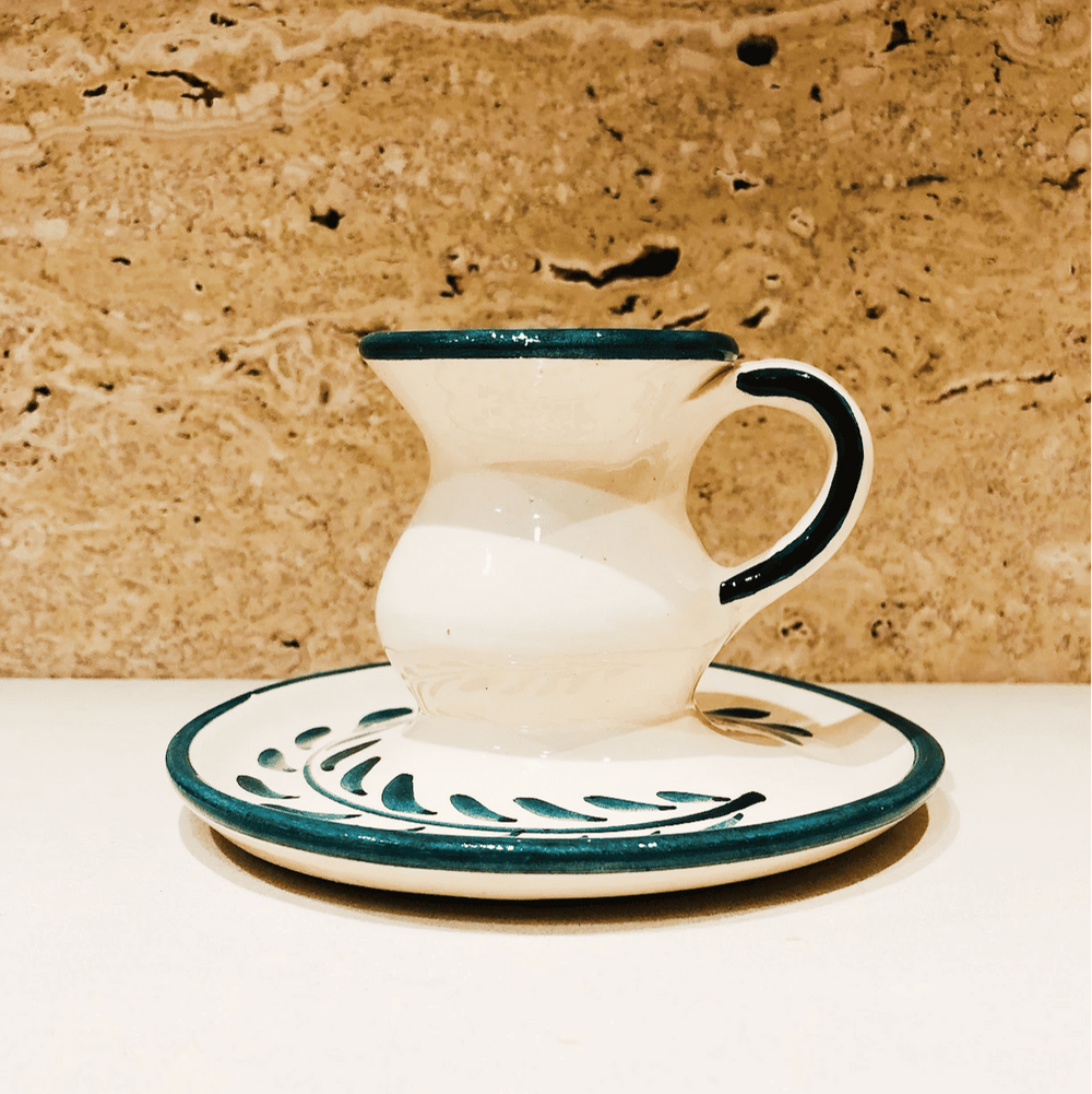 Anthologist Ceramic Candlestick With Handle White Clay + Petroleum Blue