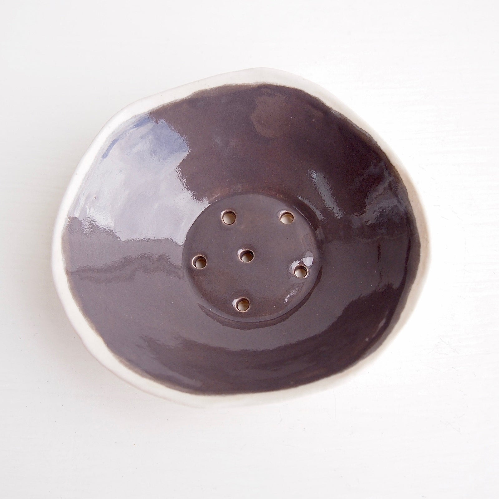 Handmade Grey and White Ceramic Soap Dish