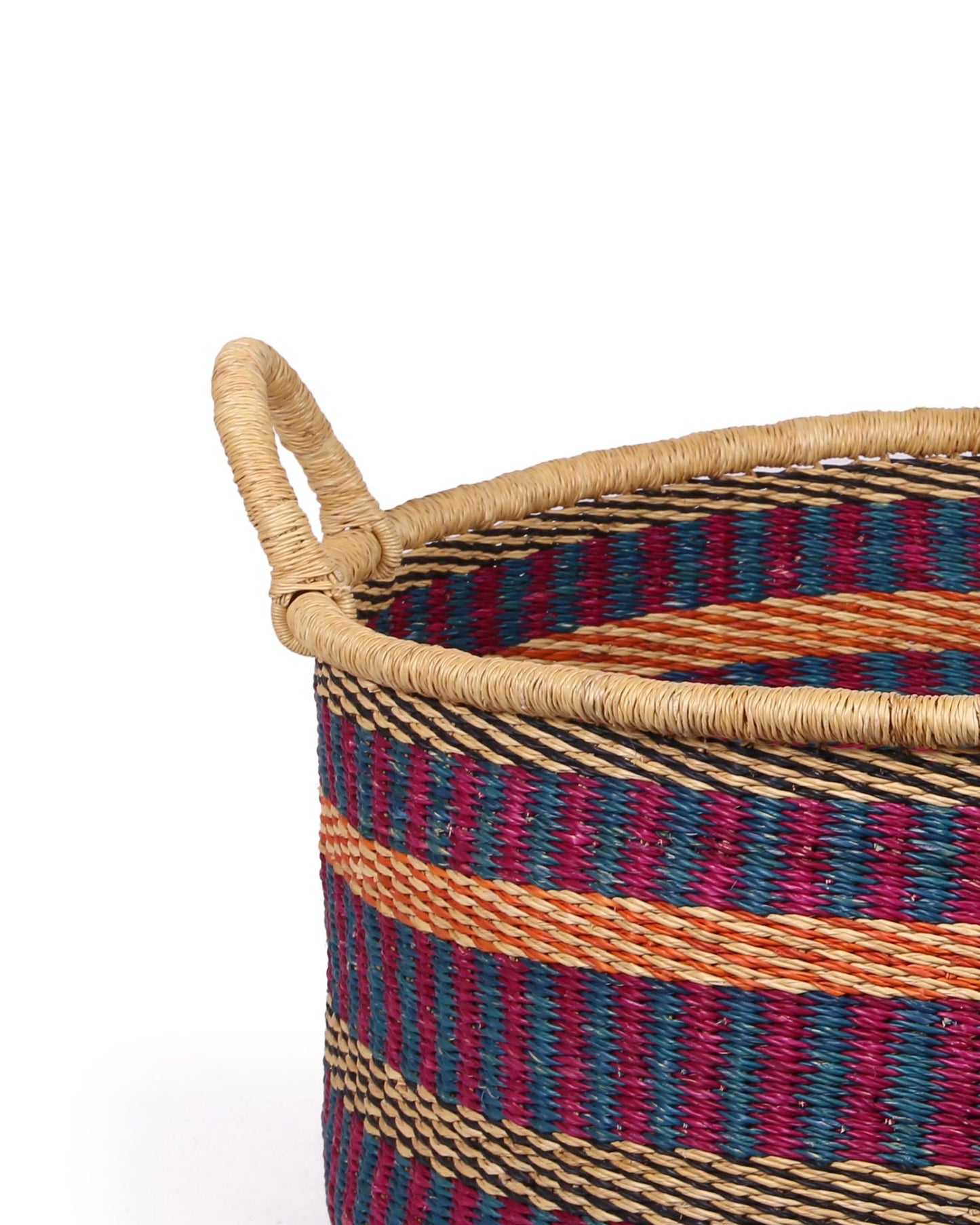 HUNU: Medium Teal and Maroon Floor Storage Basket with Handles