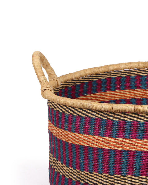 HUNU: Medium Teal and Maroon Floor Storage Basket with Handles
