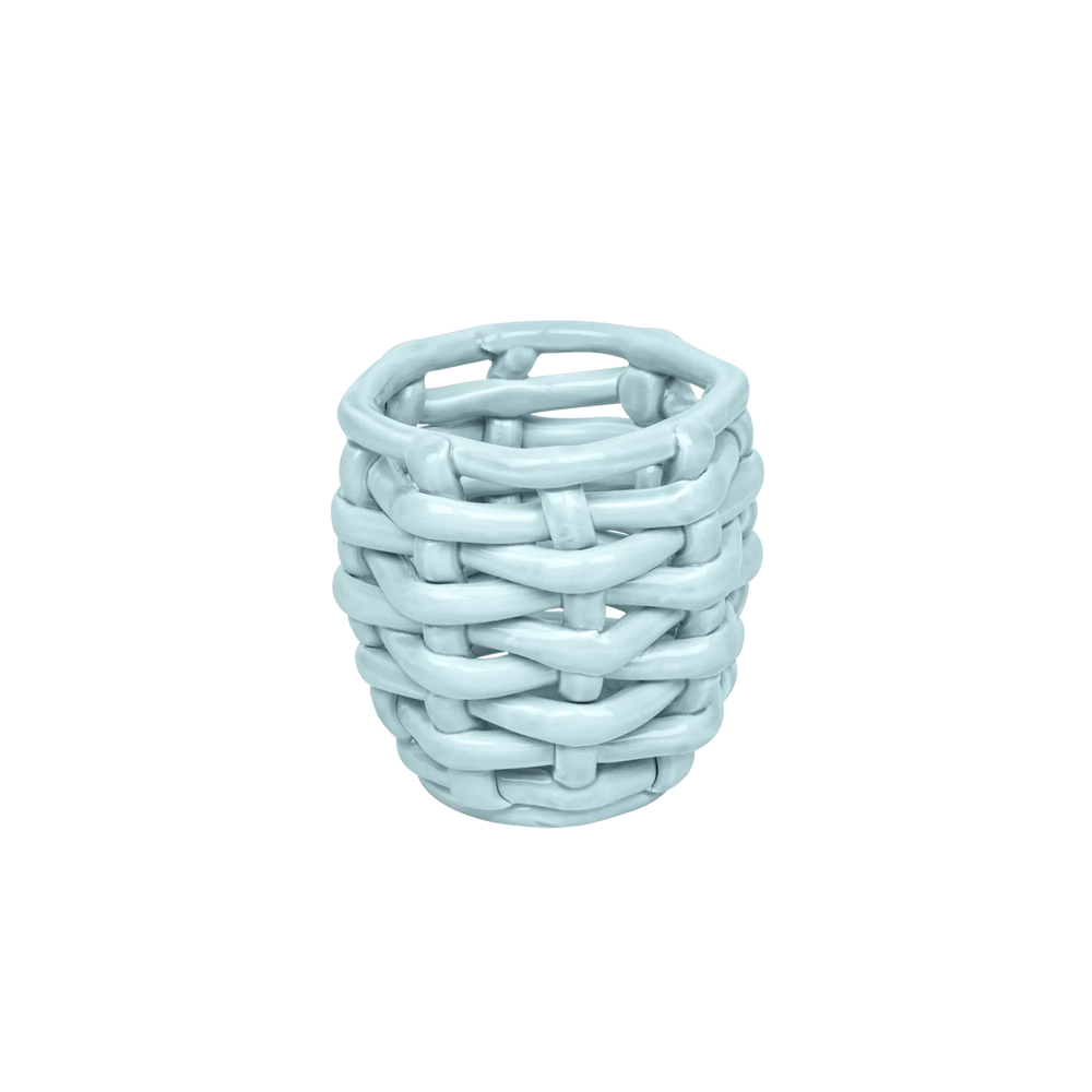 Small Sky Blue Basketweave Planter