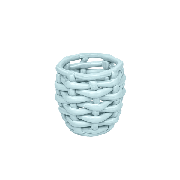 Small Sky Blue Basketweave Planter