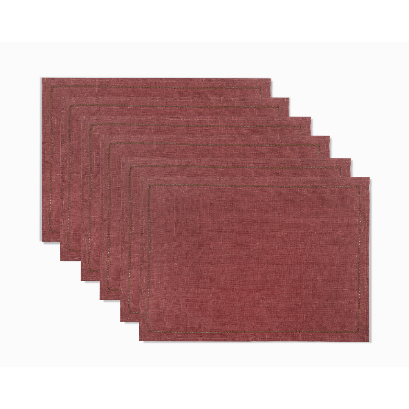 Set of Marsala Placemats with Fern Green Hemstitch