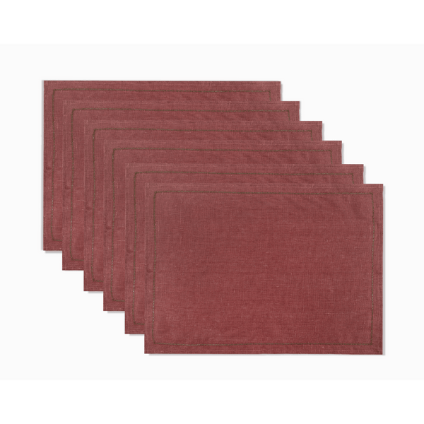 Set of Marsala Placemats with Fern Green Hemstitch