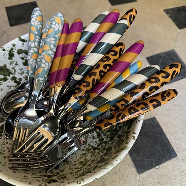 Cutlery Set of 4 Stripes Green