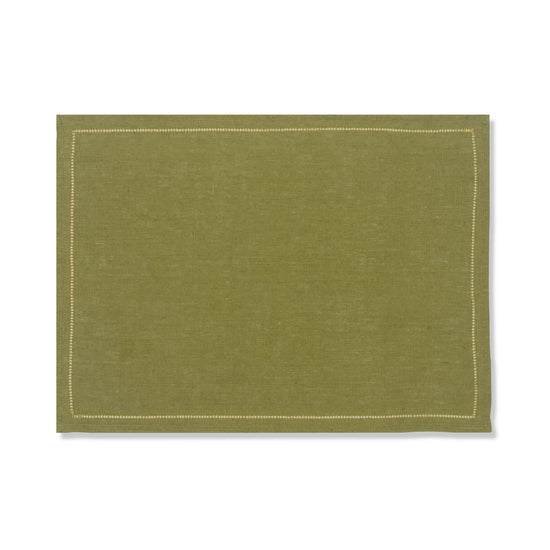 Set of Fern Green Placemats with Ochre Hemstitch