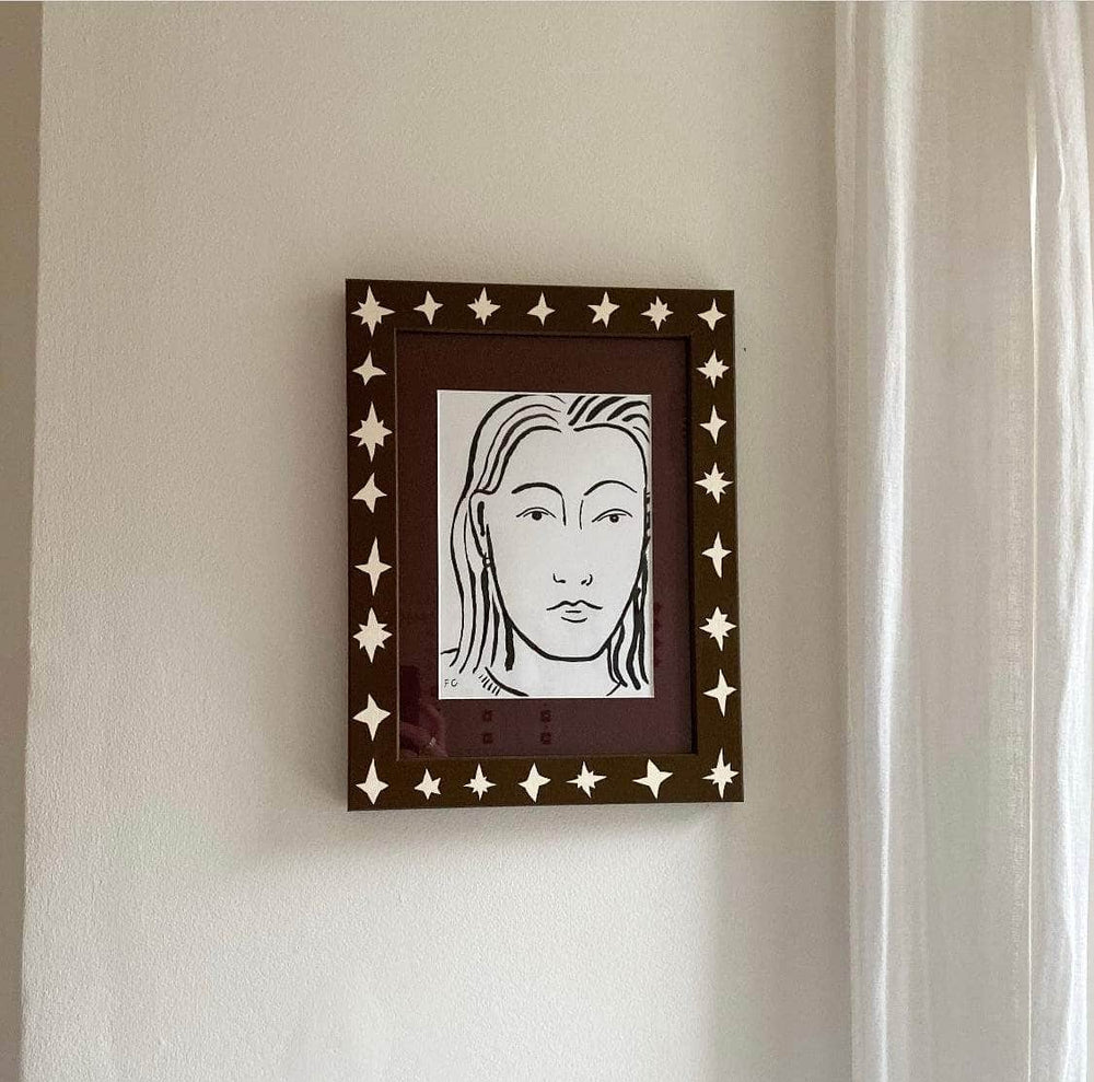 Painted Wood Picture Frame, Brown Wonky Stars