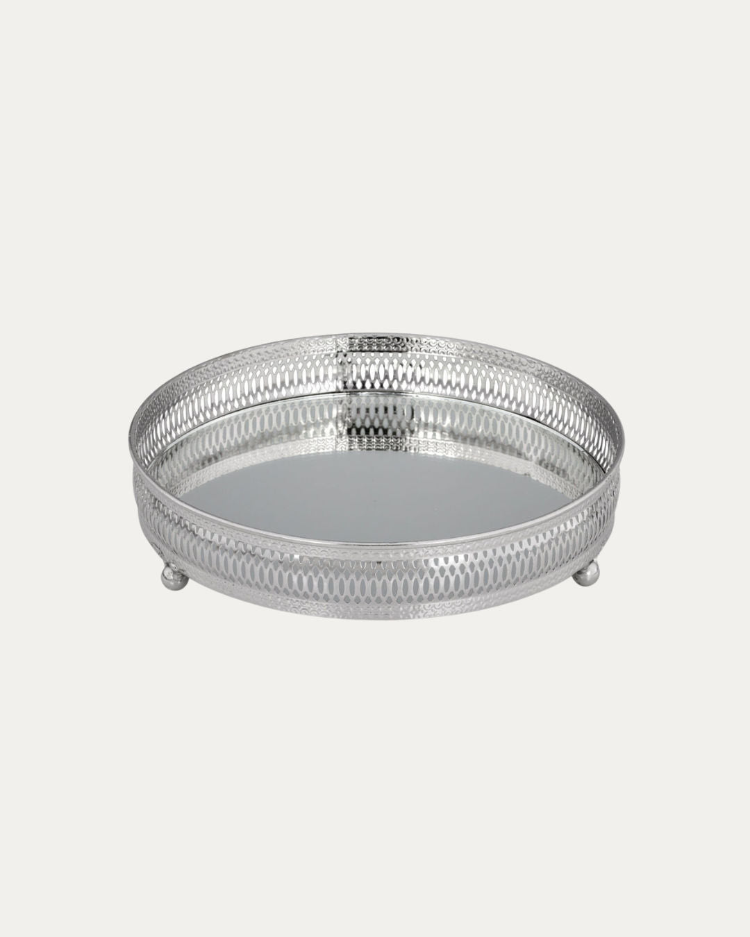 Round Silver Tray with Mirror