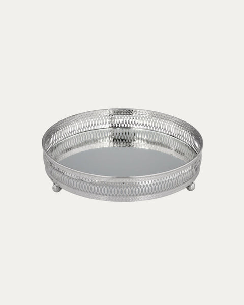 Round Silver Tray with Mirror