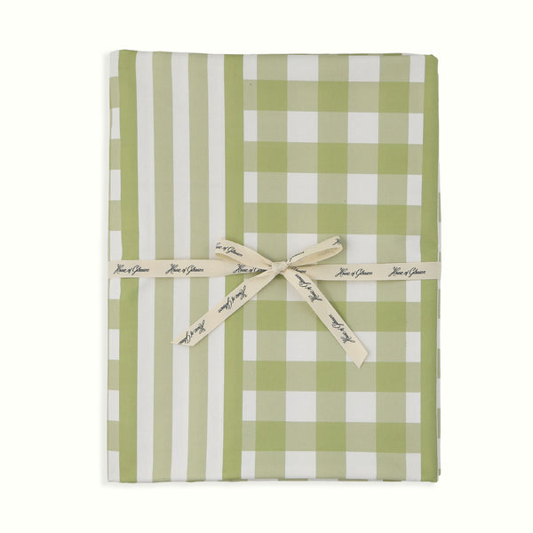 Green Gingham & Stripe Tablecloth