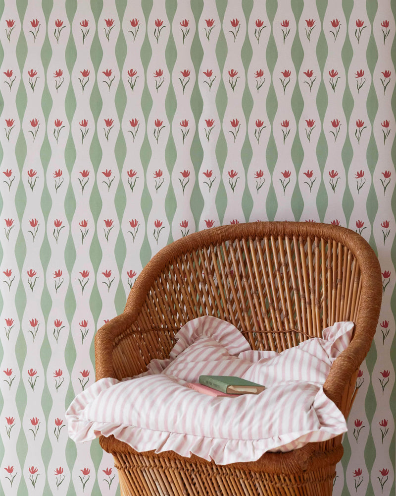 Tulip Wave Wallpaper, Pistachio