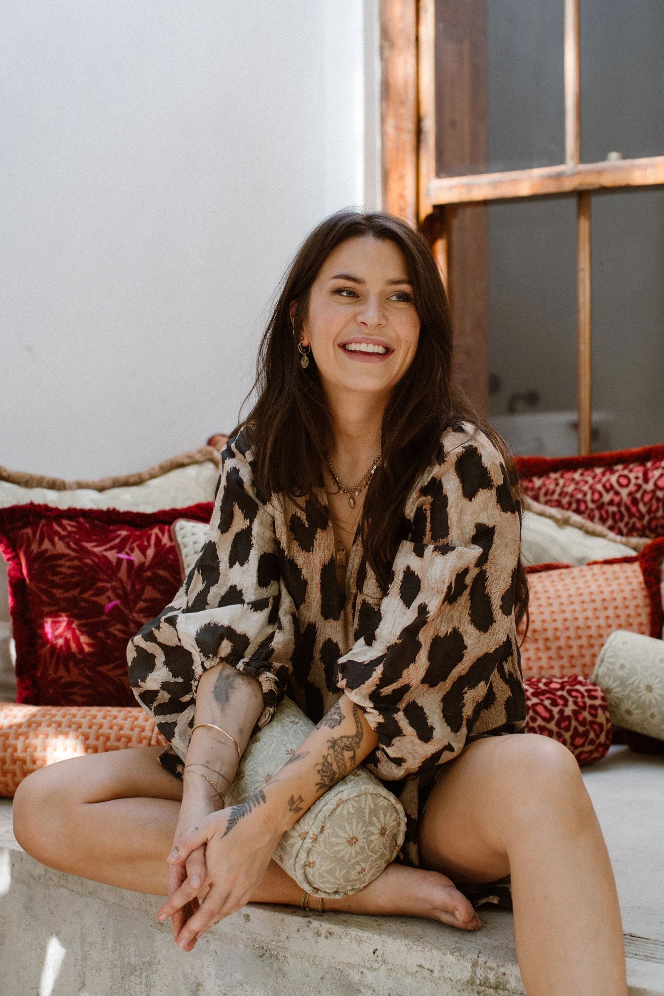 Double Sided Cushion Maya Bordeaux & Camel x Yoko Bordeaux & Spice