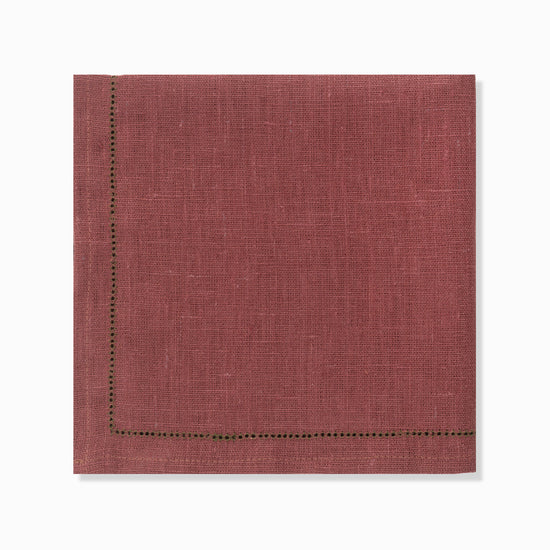 Set of 6 Personalised Marsala Napkins with Fern Green Hemstitch