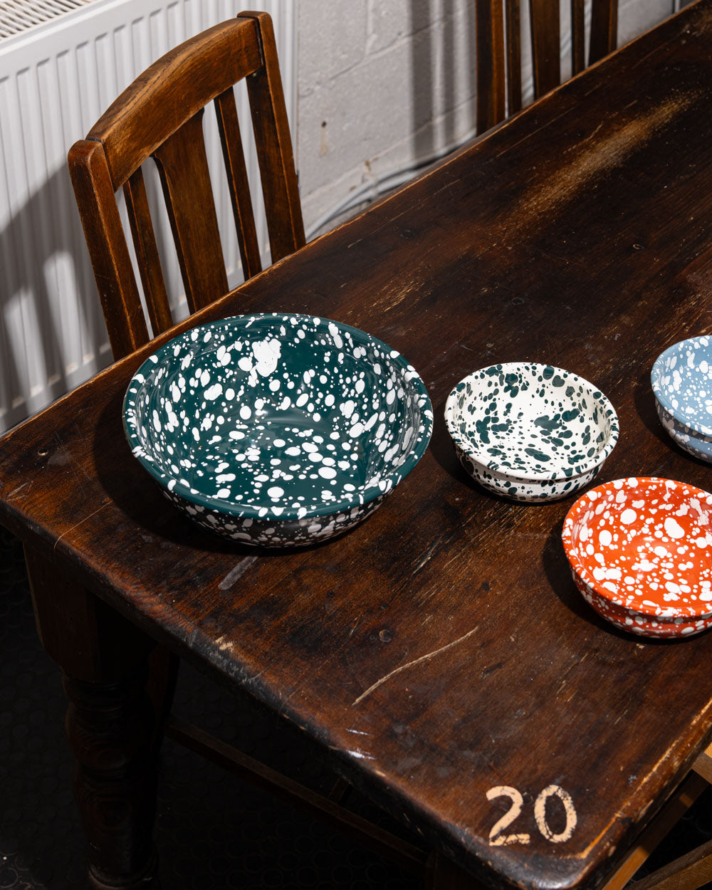 Splatter Enamel Salad Bowl - Dark Green / White