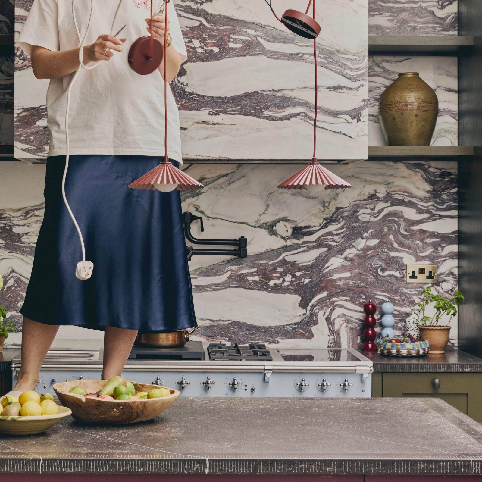 Burgundy small pleat ceiling pendant