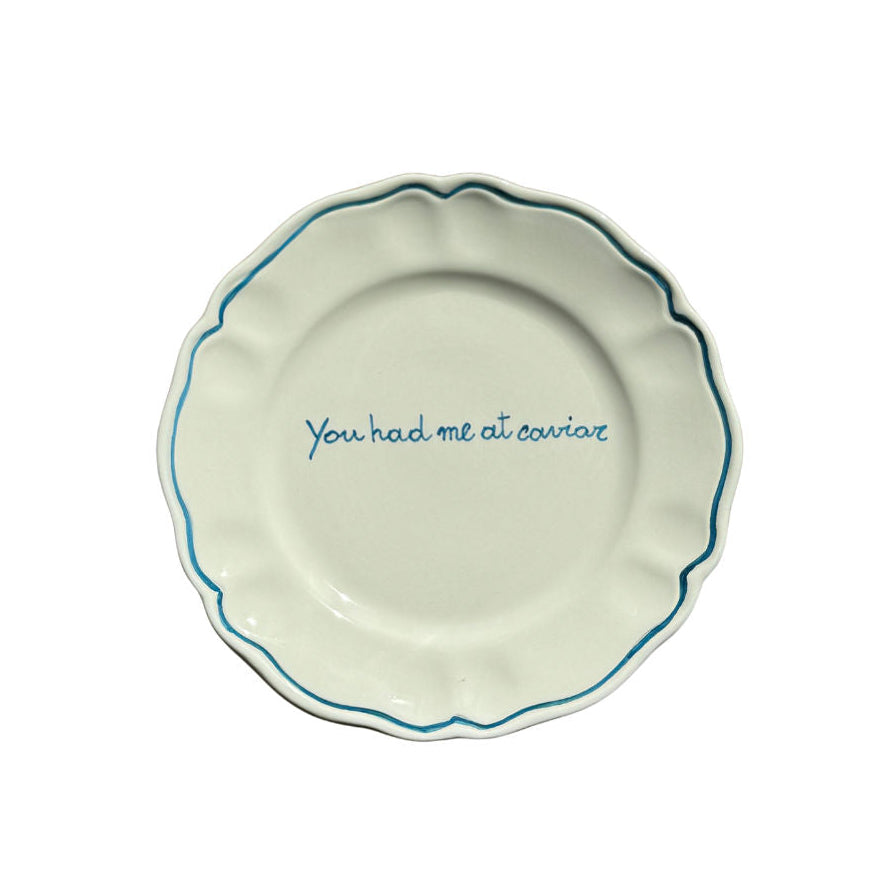 Sveva's Home Ceramic "You had me at caviar" Ceramic Scalloped Plate Set of 4